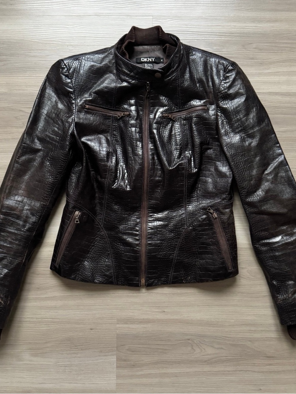 Vintage DKNY Alligator Embossed Leather Jacket women’s 8